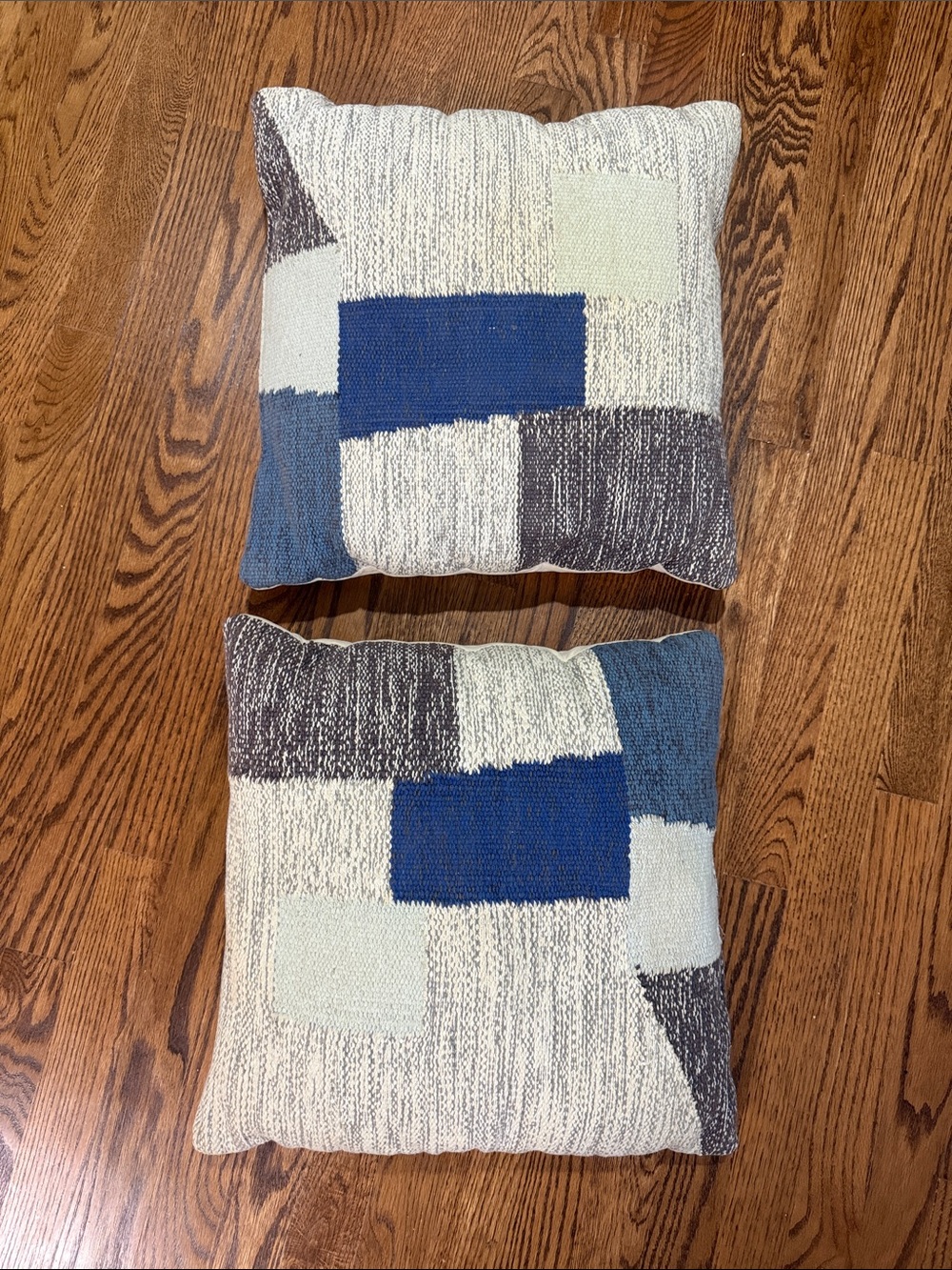Textured Geometric Blue & Cream Decorative Throw Pillow - Set of 2